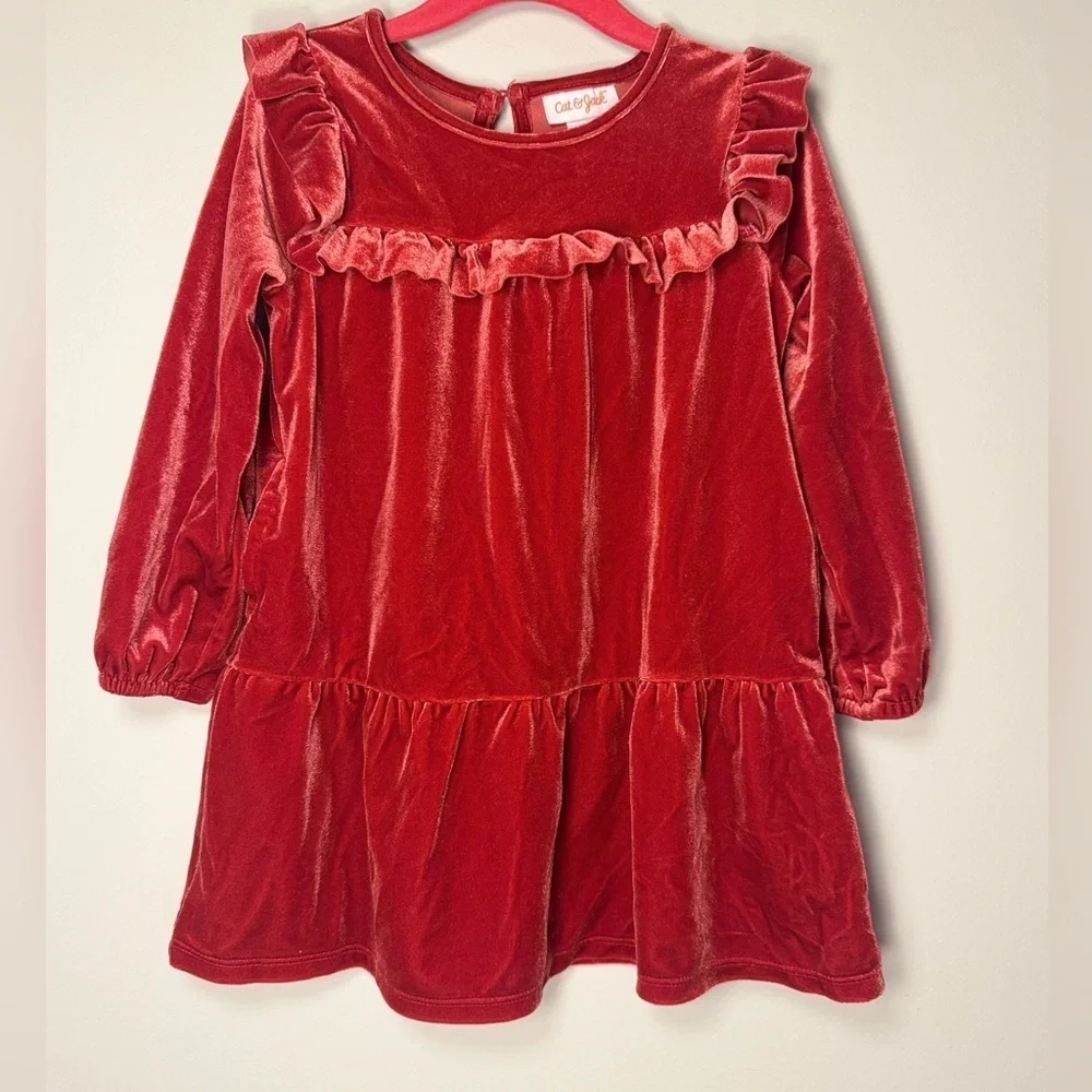 3T Long Sleeve Ruffle Corduroy and Velvet Dresses